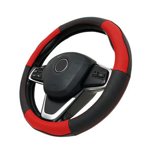 Accessoires intérieurs de voiture en <span class=keywords><strong>cuir</strong></span> véritable rouge et noir de style sportif, housse de <span class=keywords><strong>volant</strong></span> avec prix de gros - Product Image 3