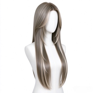 วิกผมแท้สีน้ำตาลประกายเทา แบบยาวตรง แบ่งชั้น พร้อมแสกกลาง ช่วยกรอบหน้า - Product Image 2
