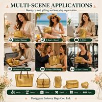 Étui à cosmétiques en PU de grande taille avec logo personnalisé, motif uni de luxe et fermeture ouverte - saloveybags