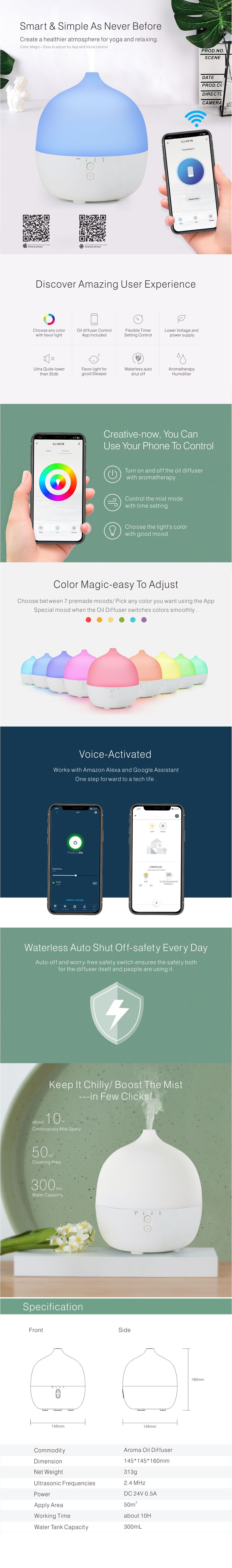 RSH TUYA Electric Smart Scent Diffuser Machine  Essential Oil Diffuser Ultrasonic Humidifier Fresh Air Cool Mist Humidifier