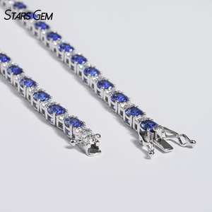 สร้อยคอหรูหรา Starsgem ชุบทอง 14K ประดับด้วยแซฟไฟร์สังเคราะห์ทรงรี 48 กะรัต และมอยส์ซาไนต์ สีน้ำเงินรอยัล สำหรับงานปาร์ตี้ - Product Image 3