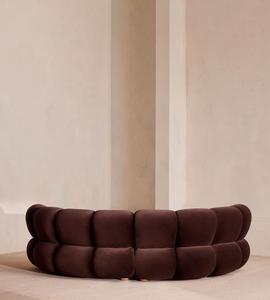 Canapé modulaire incurvé sur mesure, canapé sectionnel de luxe en velours brun chocolat avec accoudoirs en placage de chêne, pour salon - Product Image 2