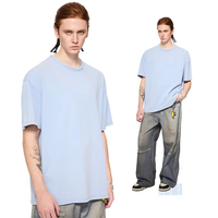 Camiseta de Manga Corta para Hombre, Cuello Redondo, 250g, Algodón Puro, Corte Holgado, Estilo Urbano Americano, Transpirable, Suave, Informal de Verano