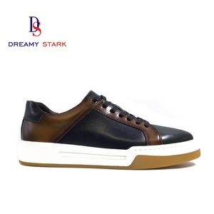Chaussures de sport confortables et légères en cuir de vache véritable bicolore pour hommes, logo personnalisé, baskets faites à la main, respirantes, automne - Product Image 5