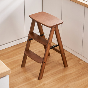 Kitchen Bar <b>Stool</b> 35x45.5x63.5 Cm Solid Wood Foldable Portable Three Step Ladder <b>Stool</b> For Adults Modern Design - Product Image 4