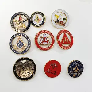 Masonic Style Metal Custom Stamping Die Printed Badge Lapel Pin Flag Enamel Pins
