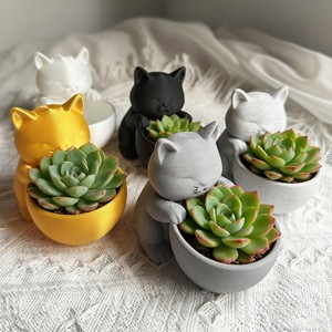 Pot de fleurs en forme de chat imprimé en 3D transfrontalier avec trou de drainage – Idéal pour les succulentes, petites fleurs, ornements décoratifs - Product Image 4