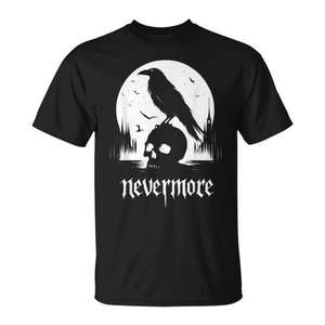 T-shirt The Raven Nevermore, design gothique d'horreur, col rond noir - Product Image 1