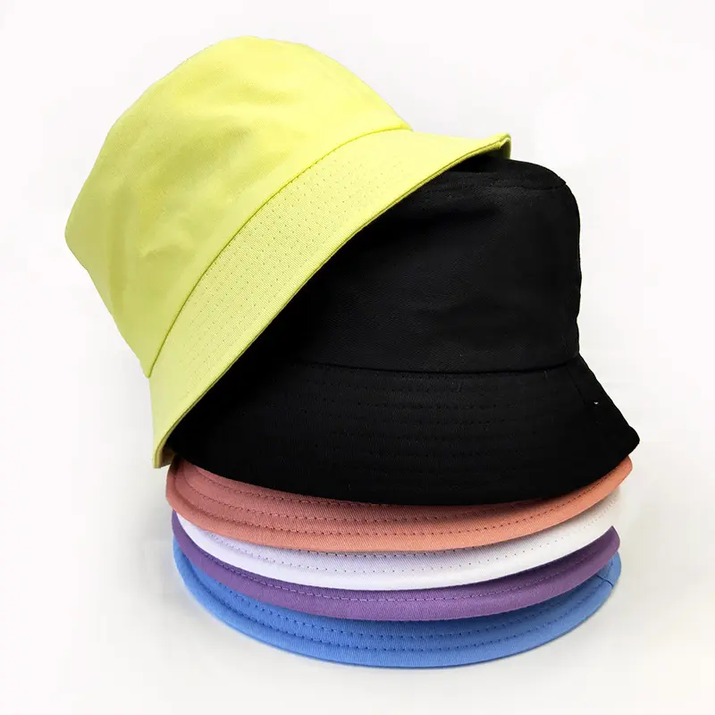 Custom Logo Cotton Solid Color Kids Adult Summer Beach Sun Visor Caps Bulk Unisex Blank Plain Bucket Hats Fisherman Hat