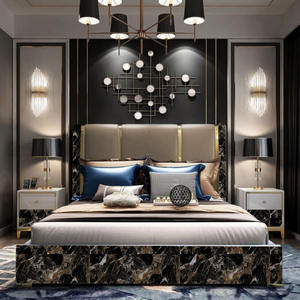 <span class=keywords><strong>Lit</strong></span> double en bois moderne avec rangement confortable, rembourré en cuir, pour chambre à coucher, taille reine ou king - Product Image 1