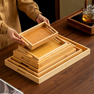 Natural Bamboo Rectangular Tray With Handles Mildew Proof For Tea Serving And Home Use - Product Image 2