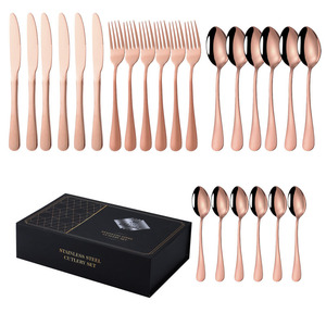 Stainless steel tableware 24-piece set 1010 gold knife, fork and spoon hotel steak knife and fork gift <b>box</b> set - Product Image 3
