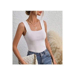 Top corto blanco para mujer con tirantes gruesos, lycra completa, talla estándar Smlxl, 60 cm de largo - Product Image 1