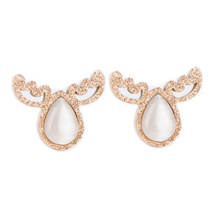 Rose Gold Antler <b>Stud</b> <b>Earrings</b> With Cat's Eye Stone For Women Gift - Product Image 2
