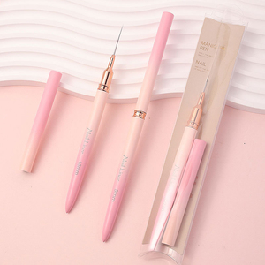 Pinceau à liner pour ongles 6 9 12 15 18 25 mm, manche métallique, poils en nylon rose, stylo à dessin pour rayures françaises et fleurs, outil de manucure - Product Image 4