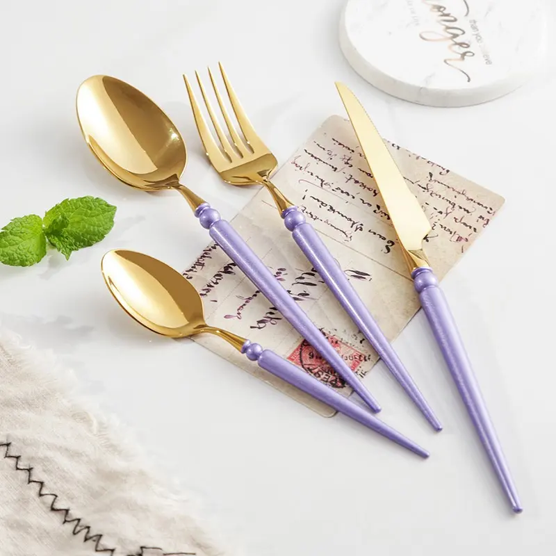 New Light Luxury Style Stainless Steel Dinnerware Gold Fork Spoon Knife Set Silverware Restaurant Supplies Flatware Cutlery Set