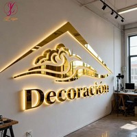 Letreros LED Personalizados para Exteriores, Letreros Acrílicos con Logotipo Empresarial, Letrero LED Retroiluminado de Metal Dorado con Espejo 3D para Tiendas