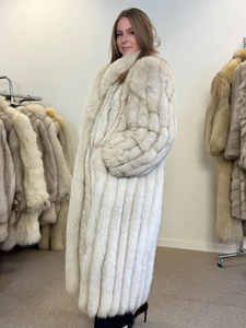 Cappotto <span class=keywords><strong>Lungo</strong></span> di Pelliccia di Volpe Vera di Lusso Personalizzato da <span class=keywords><strong>Donna</strong></span>, <span class=keywords><strong>Trench</strong></span> Invernale Caldo in Colore Naturale - Product Image 6