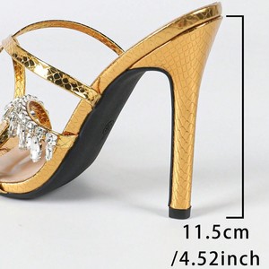<span class=keywords><strong>Sandalias</strong></span> de Tacón Alto con Punta en Pico y Diseño de Serpiente con Pedrería para <span class=keywords><strong>Mujer</strong></span>, Tacones Altos Dorados y Modernos - Product Image 3
