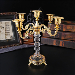 Candélabre européen à 5 têtes en verre et métal doré, motif fleur <span class=keywords><strong>de</strong></span> cerisier en relief, pour centre <span class=keywords><strong>de</strong></span> <span class=keywords><strong>table</strong></span> <span class=keywords><strong>de</strong></span> <span class=keywords><strong>mariage</strong></span> ou décoration intérieure - Product Image 2