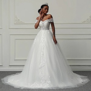 Wedding Dress Ball Gown High Waist Sweetheart Neckline Tulle Netting Lace Simple European American Style W207 - Product Image 1