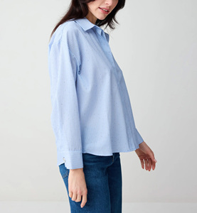 Factory Custom Women's 100% Cotton Poplin Floral Shirt Spring Summer Casual Comfortable Turn-<b>Down</b> Collar Oversized Eco-Friendly - Product Image 4