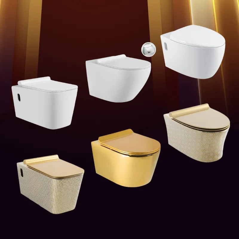 Chaozhou factory supply wall mounted toilet gold color toilet wall hung toilet with tank