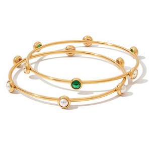 J & D da donna Vintage placcato in oro 18K <span class=keywords><strong>bracciale</strong></span> a grappolo <span class=keywords><strong>con</strong></span> perla di vetro <span class=keywords><strong>smeraldo</strong></span> e zircone ghiacciato per feste gioielli impilabili - Product Image 6