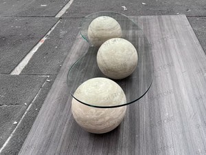 SH đá tùy chỉnh đồ nội thất bằng đá bảng màu be travertine bóng tempering Glass Top travertine Bàn cà phê với Glass Top - Product Image 6