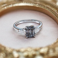 PST Personnalisé Dames Bagues En Argent Sterling 925 D VVS1 3ct Gris Radiant Coupe Moissanite Anneau Usage Quotidien