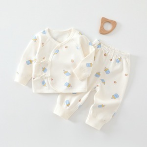 Ensemble de sous-vêtements en coton pur pour nouveau-né, motif dessin animé, automne, avec entrejambe ouvert, 0-6 mois, deux pièces, vente en gros - Product Image 4