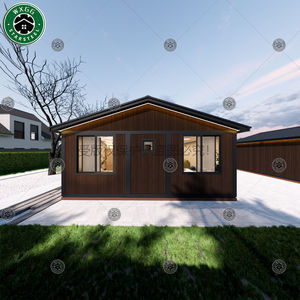 Casa prefabricada de acero ligero con revestimiento de ranuras verticales, cabina modular con techo a dos aguas para habitación de huéspedes de resort. - Product Image 6