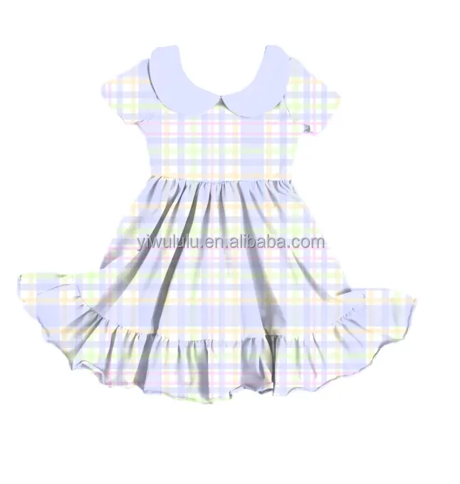 女の赤ちゃんのドレス夏の新しいチェック柄半袖ベビーパーティードレス卸売