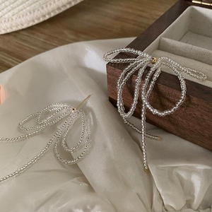 Pendientes de gota de borla con cuentas de lazo exquisito único para mujer, estilo fresco dulce, joyería de oreja versátil, diseño de nicho, tendencia de moda - Product Image 5