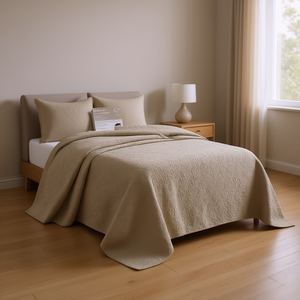 Juego de Cubrecama Reversible Khaki King, Bordado Floral, Poliéster, Estilo Clásico - Product Image 2