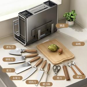 Support à couteaux de cuisine Wenhai avec couvercle, taille L, carré, multifonctionnel, pour plan de travail, planche à découper et baguettes - Product Image 4