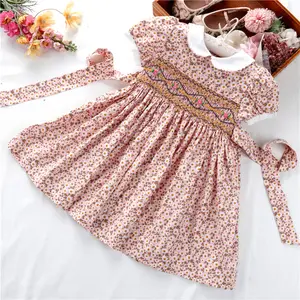 C21673 2-7 Summer Wholesale Kids Clothing Girls Smocked Baby Clothing Frock Flower Cotton Casual Boutiques