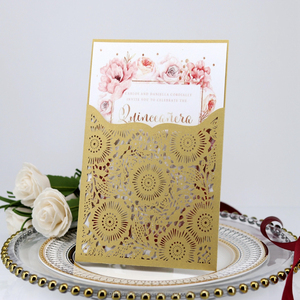 Tarjeta de invitación de boda de color <span class=keywords><strong>azul</strong></span> marino/rojo vino/dorado/rosa/<span class=keywords><strong>Blanco</strong></span>/Marfil, tarjeta de matrimonio, papel cortado con láser - Product Image 2