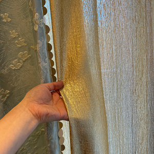 Cortinas opacas de lujo de alta calidad de tamaño personalizado con Jacquard de hoja de oro de precisión y ribete de encaje - Product Image 4
