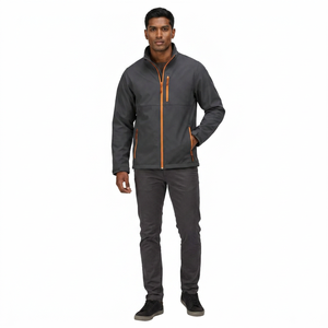 Finer Threads OEM Customized Logo Breathable Waterproof Hooded <b>Men</b> Adjustable Ham Stand Collar Dark Grey Softshell <b>Jacket</b> - Product Image 1