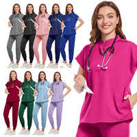 Tenues médicales élégantes pour femmes : ensembles de blouses et pantalons jogger à cordon en tissu extensible doux, couleurs vives, pour infirmières