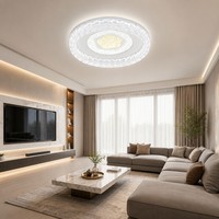 Plafonnier de luxe en cristal avec filigrane doré, halo doux rétroéclairé, gradation progressive, montage encastré pour chambre, salon, couloir
