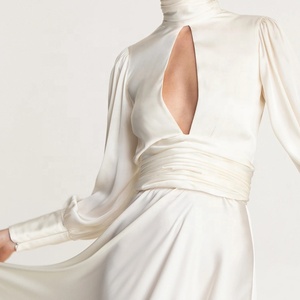 Vintage Raso Cut-Out <span class=keywords><strong>Maxi</strong></span> Vestito Delle Donne del Vestito Elegante Del Manicotto di Soffio Aperto Indietro Increspato Dettaglio - Product Image 4