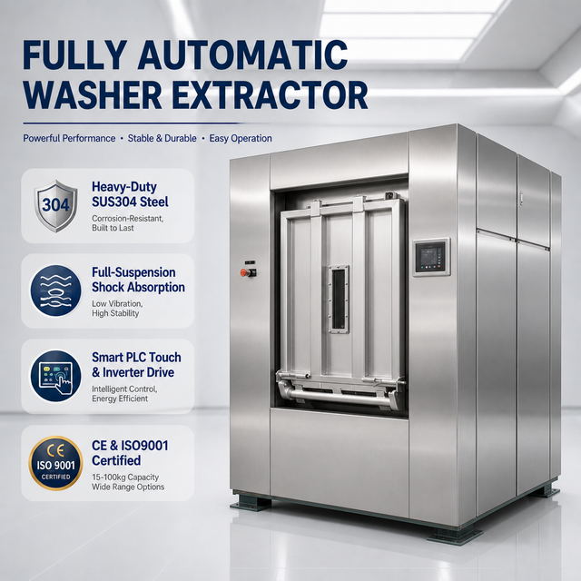 50-100kg Industrial Washing Machine with Dryer and Ironing