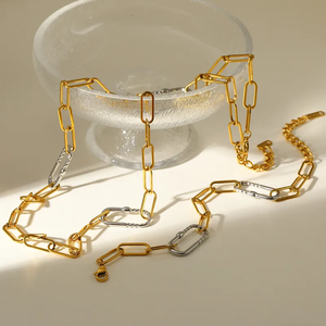 Collar de Mujer Estilo Lujoso, Chapado en Oro de 18K, Acero Inoxidable, Geométrico, Cadena de Cable Metálica en Contraste, Joyería Moderna - Product Image 6