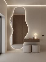Meuble d'entrée moderne avec miroir rétroéclairé LED, console de rangement pour entrée de maison, table de toilette avec miroir, armoire en bois