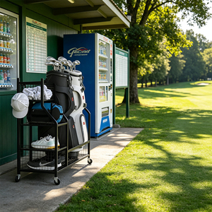 Estante de Almacenamiento para Palos de <span class=keywords><strong>Golf</strong></span> para Tiendas de <span class=keywords><strong>Golf</strong></span> y Clubes, Soporte Rodante Doble para Bolsas de <span class=keywords><strong>Golf</strong></span> con Cestas de Malla y Estantes para Zapatos - Product Image 3