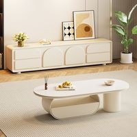 Table basse en métal style crème avec veinures de pierre, ensemble meuble TV moderne de luxe léger haut de gamme pour petites maisons, Nouveauté 2026