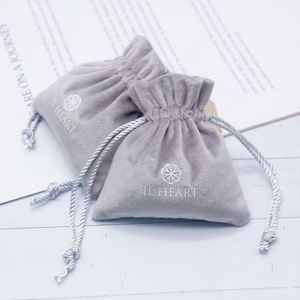 Luxury Velvet Soft <b>Pouch</b> Packaging Light Grey <b>Drawstring</b> Wholesale Custom Bag Jewelry - Product Image 3