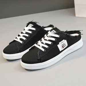 Nouvelles Demi-chaussons en toile tendance été polyvalentes Baotou Tuo respirantes à semelle épaisse rehaussée pour femmes - Product Image 6
